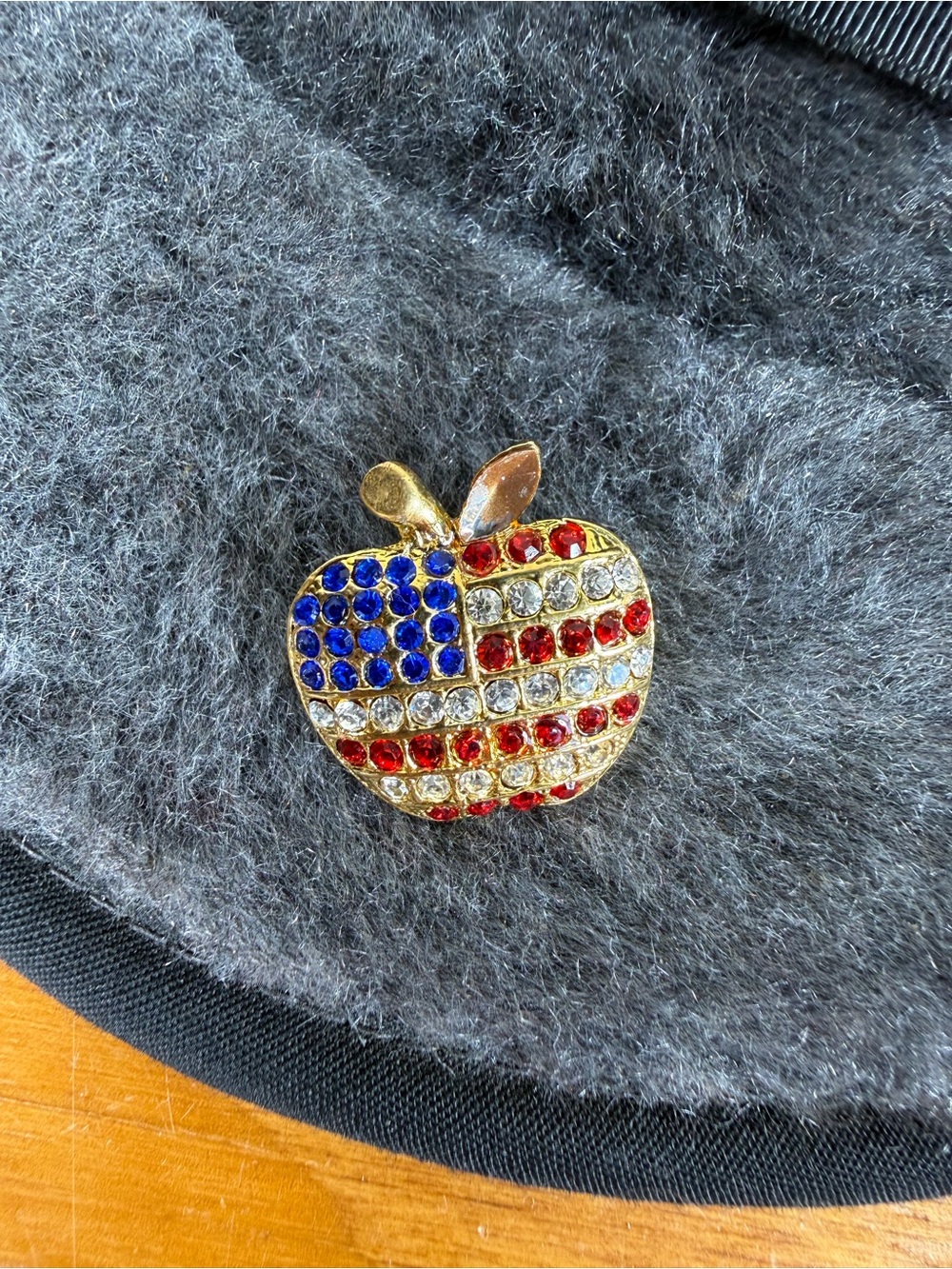 American Flag Rhinestone Apple Brooch